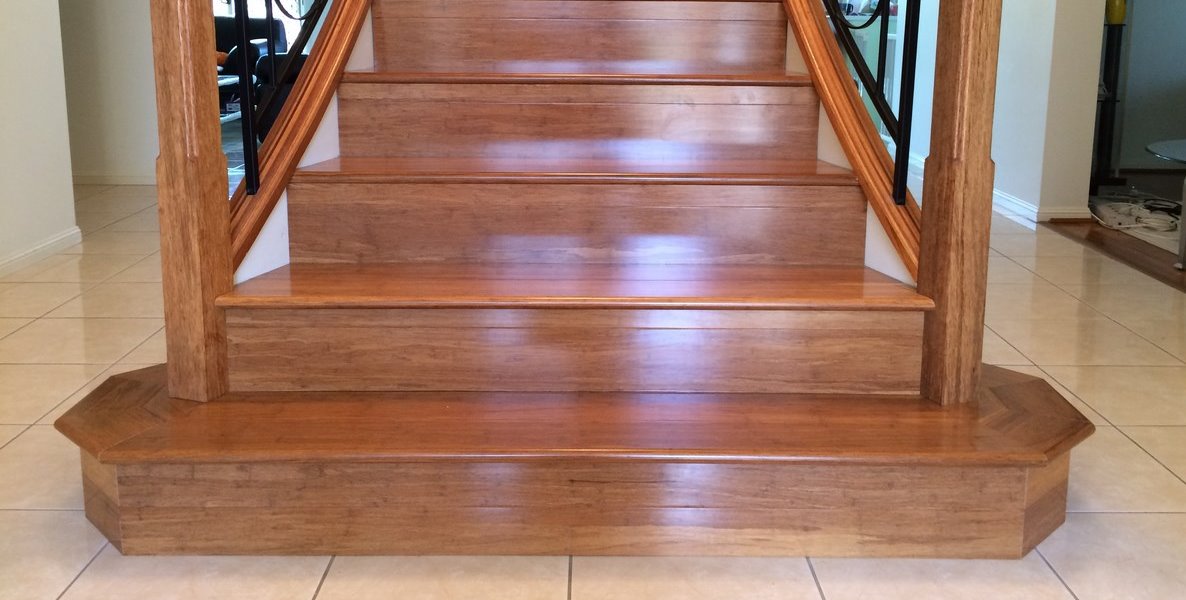 Stair covered by strand woven bamboo flooring